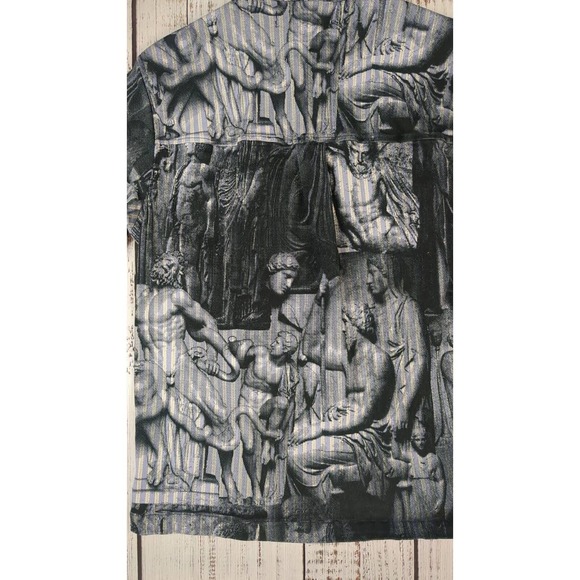 Urban Outfitters Short Sleeve Thick Denim Heavy Greek Roman Statue Shirt sz S - Picture 5 of 5
